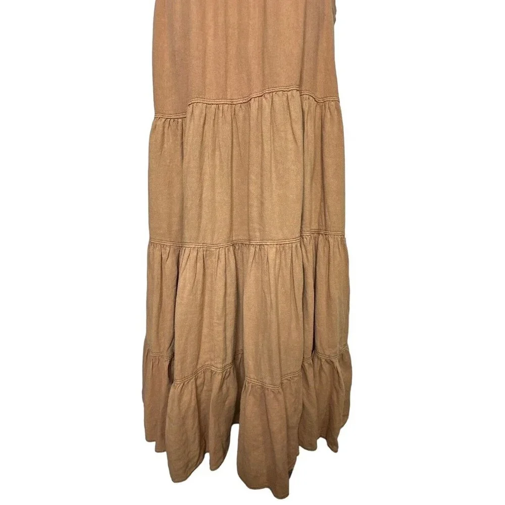 NWT Free People Catch The Breeze Midi Dress sz M medium Linen Amber Waves Tiered - Picture 4 of 14